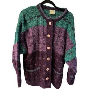 Cyril Cullen Cardigan Womens XL Virgin Wool Irish Fisherman Button Vintage